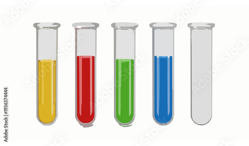 A vector graphic illustration of colorful test tubes in a laboratory setting
