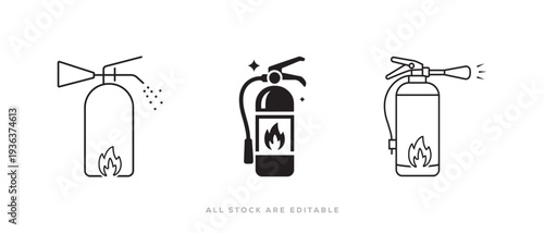 Fire Extinguisher Icon Set in  silhouette and Outline Style Vector Illustration