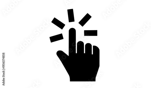 A minimalist vector graphic of a hand with a finger clicking and rays emanating from the tip