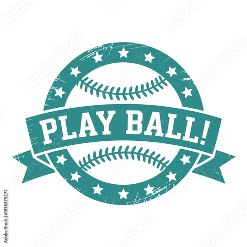 Vintage style emblem featuring a baseball and the words play ball