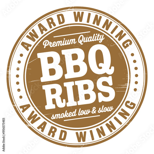 An award winning bbq ribs seal with text indicating premium quality and slow smoking