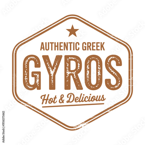 A retro styled sign advertises authentic hot and delicious greek gyros