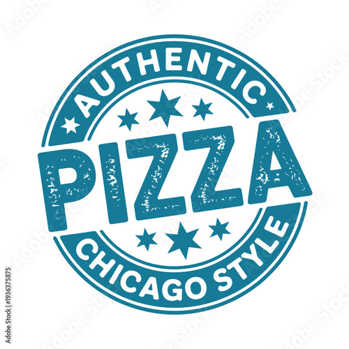 Authentic chicago style pizza emblem with stars and bold lettering