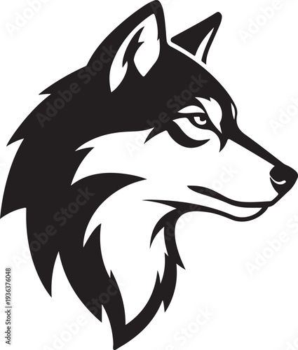 Stylized Wolf Head Vector Illustration - Black and White Minimalist Mascot Logo Design