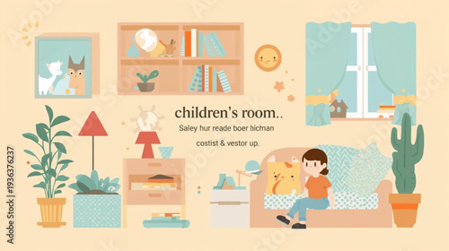 Kids room vector illustration background 