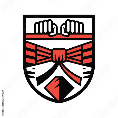 Martial Arts Combat Crest Emblem, handshake and belt illustration, combat sports logo design, dojo emblem