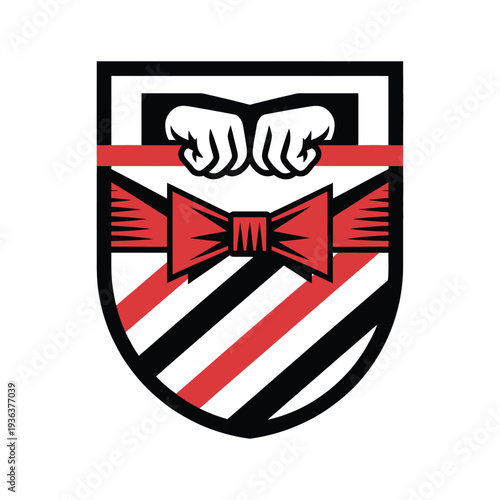 Martial Arts Combat Crest Emblem, handshake and belt illustration, combat sports logo design, dojo emblem