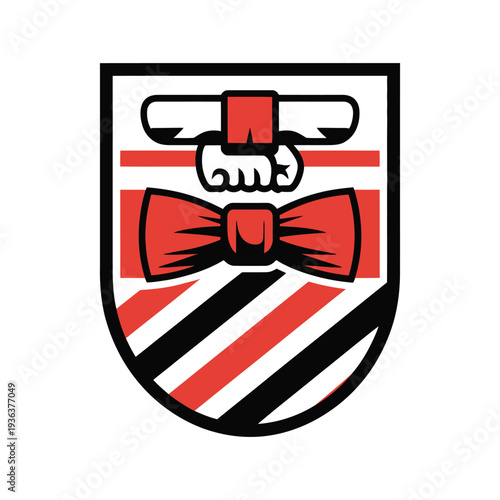 Martial Arts Combat Crest Emblem, handshake and belt illustration, combat sports logo design, dojo emblem