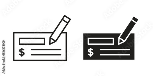 Money check icon linear symbol. Vector Designs.