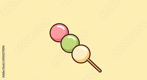 Japanese Dango Dessert on Stick, Kawaii Style