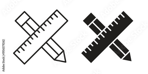 Pencil and ruler icon linear symbol. Vector Designs.