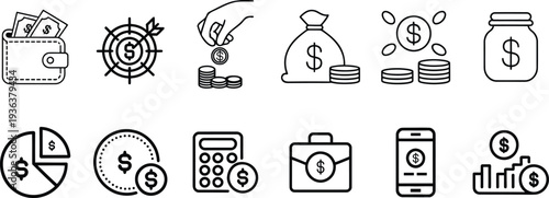 Wealth Management ‍and Finance Money Management Line Icons Collection Banking Investment Budget set Editable stroke Vector Illustration