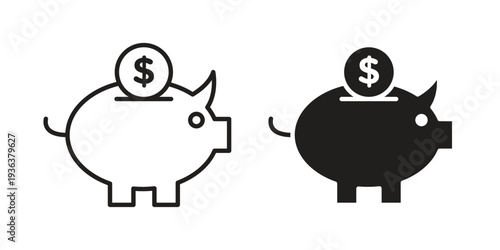 Piggy bank icon linear symbol. Vector Designs.