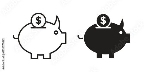 Piggy bank icon linear symbol. Vector Designs.