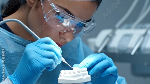 Dentist Working on Dental Model.