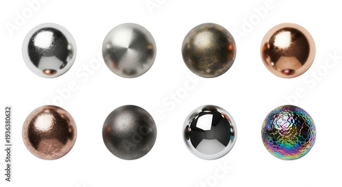 metallic spheres arranged on white various textures polished corroded design website backgrounds textures and materials