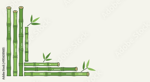 Bamboo border design, green bamboo stalks and leaves