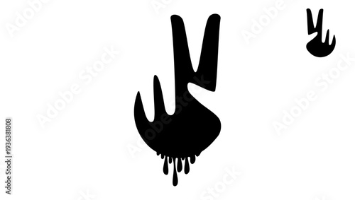 hand making the V sign, black isolated silhouette