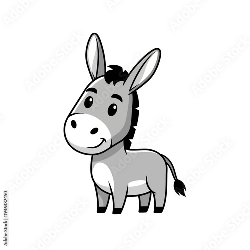 Cute cartoon donkey illustration, funny animal character, isolated on white background