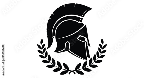 A striking black silhouette of a spartan helmet adorned with a laurel wreath embodying ancient power silhouette