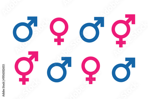 Male And Female Symbol Icons, gender symbols vector, man and woman signs, gender identity illustration