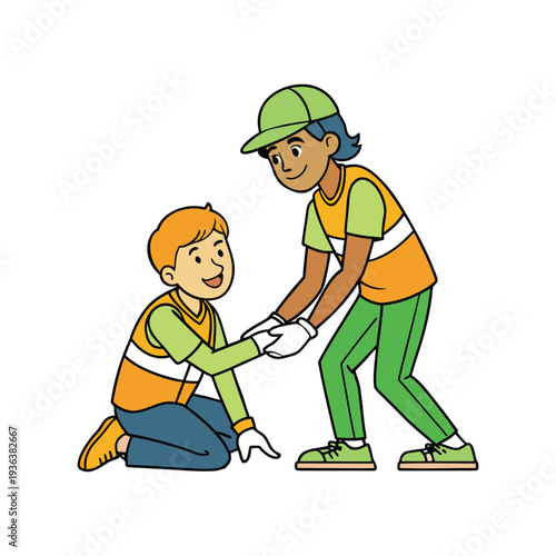 Patriot Day volunteers helping each other during community work task