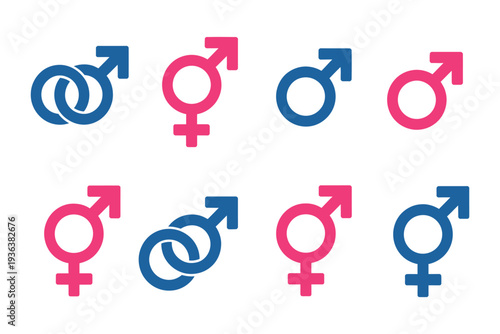 Male And Female Symbol Icons, gender symbols vector, man and woman signs, gender identity illustration