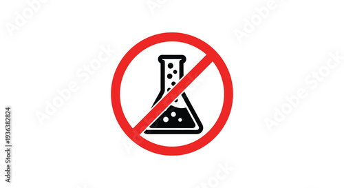 A red prohibition sign displaying a black flask with liquid indicating a restriction silhouette high quality professional detailed modern