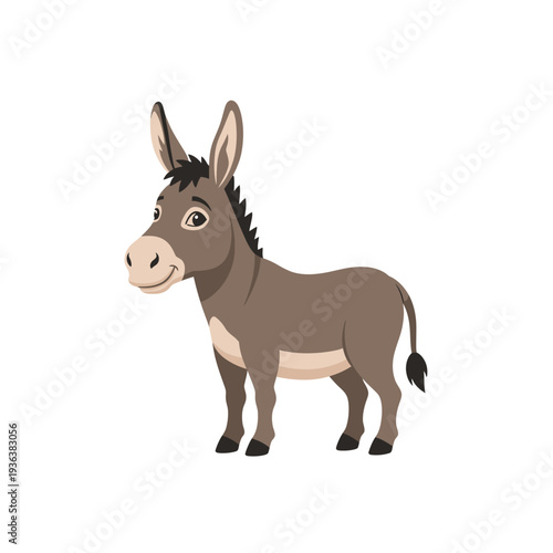 Cute Cartoon Donkey Standing Isolated on White Background