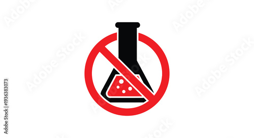 A striking red circle with a diagonal slash over a black flask denoting prohibition silhouette high quality professional