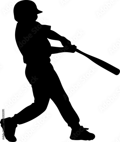 Vector silhouette of baseball player swinging bat