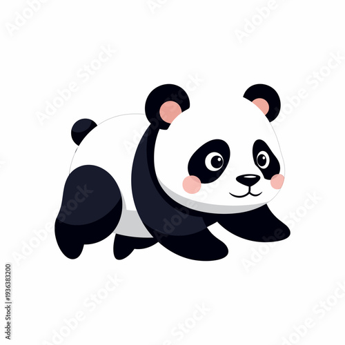 Cute cartoon panda bear walking, isolated on white background, illustration.
