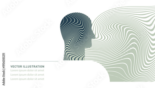 Thinking man silhouette. Illustration of an abstract futuristic background with digital technology and artificial intelligence concepts. Cover design template