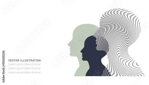 Thinking men silhouette. Thoughts and options. Cover design template