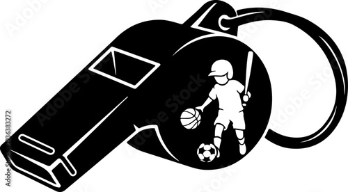 Vector illustration of a referee whistle with sports player design