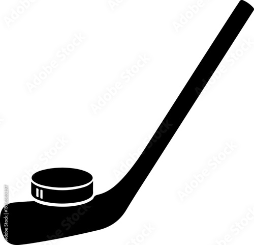 Black hockey stick and puck vector icon