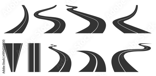 Asphalt road set with perspective view.