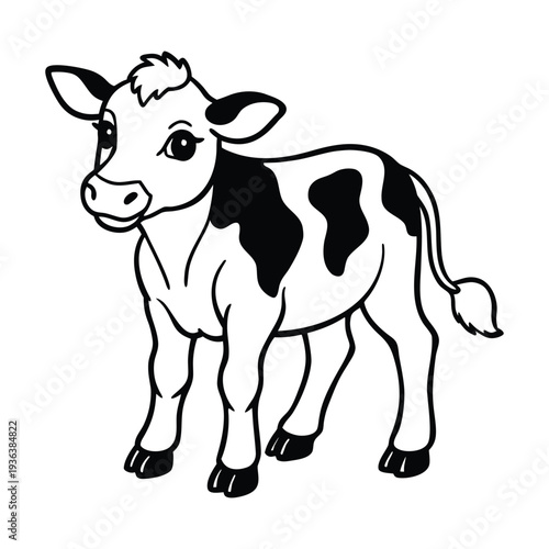Cute Baby Cow Line Art Vector illustration 