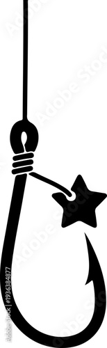 Vector fishing hook with star bait icon