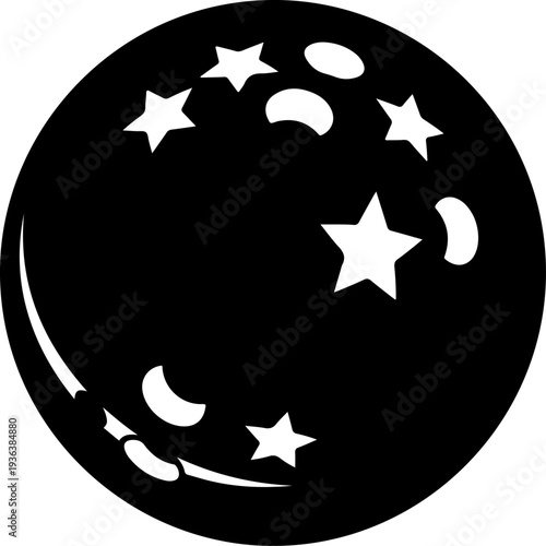 Vector celestial body icon with stars and moons