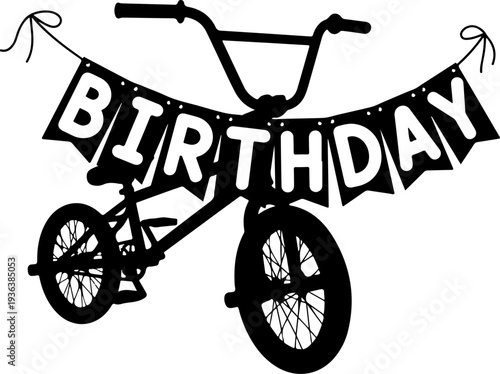 Vector birthday banner on bicycle