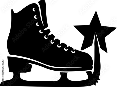 Black silhouette of ice skate with star vector