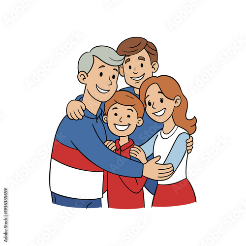 Happy multi-generational family hugging together, love, unity, Patriot Day