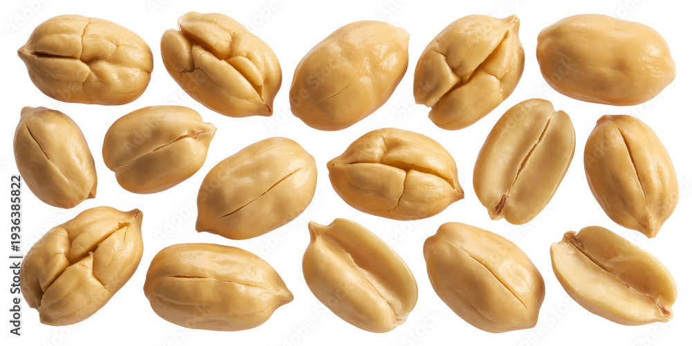Obraz premium Roasted peanuts on white background snack food