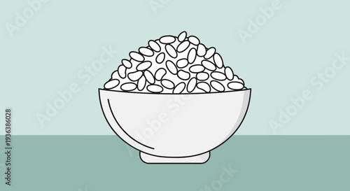 Bowl of white beans on a green background