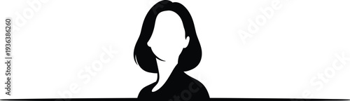 Simple vector graphic illustration featuring a female silhouette with bobbed hair above a prominent horizontal dividing line element