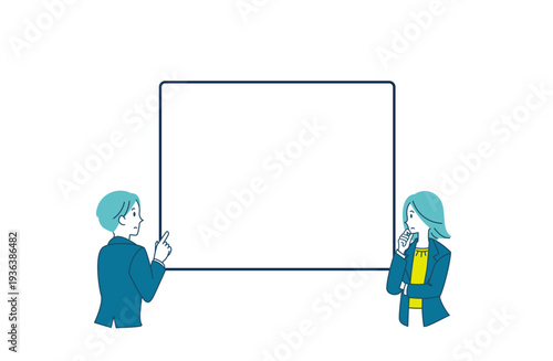 検討するビジネスパーソンのイラスト コピースペース