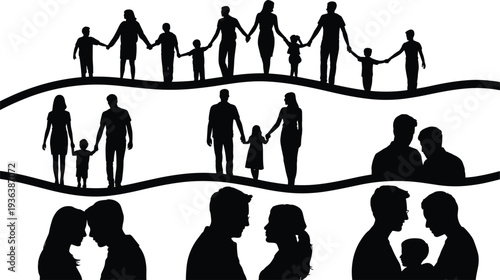family, silhouettes, parents, children, holding hands, love, togetherness, relationship, parenting, bonding, support, unity, community, connection, motherhood, fatherhood