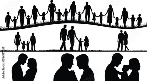 family, silhouettes, parents, children, holding hands, love, togetherness, relationship, parenting, bonding, unity, support, community,lifestyle, fatherhood, motherhood, generation, connection, people