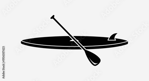 Black Paddle Board with Paddle Illustration.